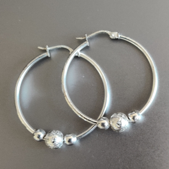 Sterling Silver Hoops Earrings with Orbits - Picture 3 of 16